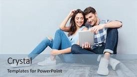  Presentation with catholic couple silhouette of young - Slide deck with happy young couple using tablet background and a light blue colored foreground