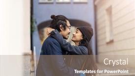  Presentation with old couple walking - Presentation theme enhanced with happy-young-couple-walking-through background and a coral colored foreground