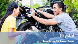  Presentation with motorcycle - Cool new PPT layouts with happy young couple wash backdrop and a teal colored foreground