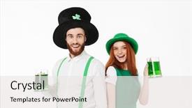  Presentation with young happy couple - PPT theme enhanced with celebrating st patrick 's day background and a white colored foreground