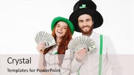  Presentation with young happy couple - Colorful PPT theme enhanced with celebrating st patrick 's day backdrop and a lemonade colored foreground