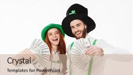  Presentation with young happy couple - Slide deck with celebrating st patrick 's day background and a coral colored foreground
