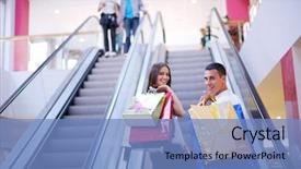  Presentation with paper bag vs plastic bags - Amazing presentation design having happy young couple with bags in shopping centre mall backdrop and a teal colored foreground