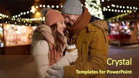  Presentation with young happy couple - Colorful slide set enhanced with happy young couple with coffee backdrop and a  colored foreground