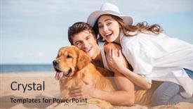  Presentation with young happy couple - PPT layouts with happy young couple with dog background and a  colored foreground