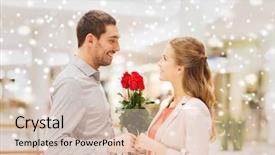  Presentation with love romance - Slide deck with happy young couple with flower background and a lemonade colored foreground