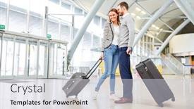  Presentation with departure - Colorful PPT theme enhanced with happy-young-couple-with-luggage backdrop and a lemonade colored foreground
