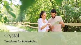  Presentation with travel concept silhouette - Cool new presentation theme with happy young couple with map backdrop and a mint green colored foreground