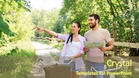  Presentation with young happy couple - Cool new theme with happy young couple with map backdrop and a coral colored foreground