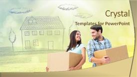  Presentation with young athletes box jumping - Audience pleasing PPT theme consisting of happy young couple with moving backdrop and a cream colored foreground