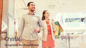  Presentation with young happy couple - Beautiful slide set featuring happy young couple with shopping backdrop and a lemonade colored foreground