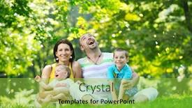 Presentation with young children - PPT theme enhanced with happy young couple with their children have fun at beautiful park outdoor in nature background and a yellow colored foreground