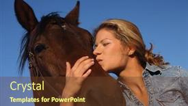  Presentation with cowgirl - Presentation design with happy-young-cowgirl-hugging-horse background and a tawny brown colored foreground