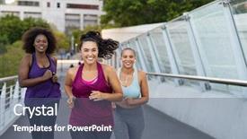  Presentation with girls running - PPT layouts consisting of happy young curvy women jogging background and a ocean colored foreground
