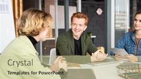  Presentation with mobile applications - Amazing PPT theme having happy-young-developer-of-new backdrop and a mint green colored foreground