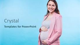  Presentation with displaying a happy mother cudd - Colorful PPT theme enhanced with happy-young-elegant-future-mother backdrop and a light blue colored foreground
