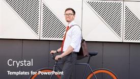  Presentation with architecture home - Colorful presentation theme enhanced with happy-young-elegant-man-standing backdrop and a dark gray colored foreground