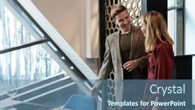  Presentation with helping man - Beautiful PPT theme featuring happy-young-elegant-man backdrop and a teal colored foreground