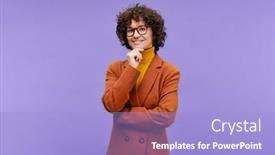  Presentation with teacher - Presentation theme with happy-young-elegant-teacher background and a  colored foreground