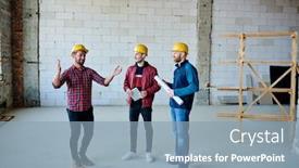  Presentation with done - PPT theme with happy-young-engineer-or-builder background and a light blue colored foreground