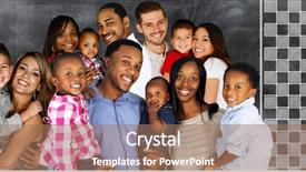  Presentation with chalk board - Beautiful PPT theme featuring happy young familiy standing together backdrop and a coral colored foreground