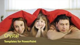  Presentation with relaxing - Amazing PPT theme having happy young family at home backdrop and a tawny brown colored foreground