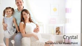  Presentation with family - Presentation design having happy young family at home background and a  colored foreground