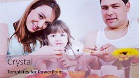  Presentation with eat - Slide deck enhanced with happy young family eat breakfast in bed at morning background and a coral colored foreground