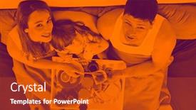  Presentation with duo - PPT theme with happy young family eat breakfast in bed at morning duo tone background and a crimson colored foreground
