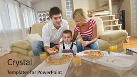  Presentation with family healthy eating - Slide deck enhanced with happy-young-family-eating-tasty background and a coral colored foreground