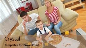  Presentation with family healthy eating - Slide deck with happy-young-family-eating-tasty background and a coral colored foreground