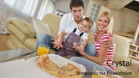  Presentation with family healthy eating - Colorful slide set enhanced with happy-young-family-eating-tasty backdrop and a coral colored foreground