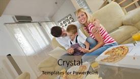  Presentation with family healthy eating - Presentation design consisting of happy-young-family-eating-tasty background and a coral colored foreground