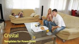  Presentation with family healthy eating - Slide set featuring happy young family eating tasty pizza with cheesa and dring healthy and fresh orange juice background and a tawny brown colored foreground