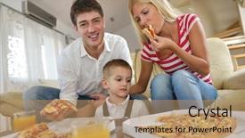  Presentation with family healthy eating - Slide set with handsome businessman presenting investment and background and a gray colored foreground