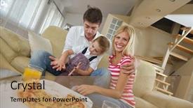  Presentation with family healthy eating - Presentation design consisting of happy-young-family-eating-tasty background and a coral colored foreground