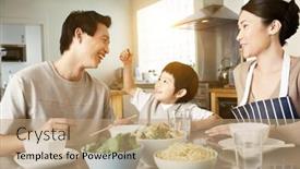  Presentation with family - Slide deck featuring happy-young-family-enjoying-meal background and a coral colored foreground