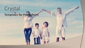  Presentation with childrens hands - Cool new PPT theme with happy young family have fun on beachand showing home sign with conncected hands while protecting childrens backdrop and a light blue colored foreground