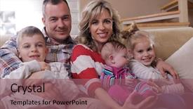  Presentation with living room family - Presentation theme featuring happy young family have fun with their children at modern living room home indoors background and a violet colored foreground