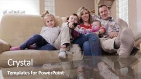  Presentation with living room family - Presentation theme with happy young family have fun with their children at modern living room home indoors background and a gray colored foreground