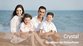  Presentation with live - Slides featuring happy young family have fun and live healthy lifestyle on beach background and a coral colored foreground