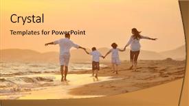  Presentation with portrait happy family smiling - PPT theme consisting of happy young family have fun background and a yellow colored foreground