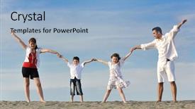  Presentation with live - PPT theme with happy young family have fun and live healthy lifestyle on beach background and a light blue colored foreground