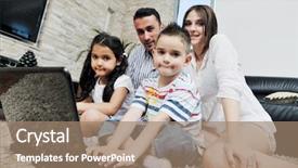  Presentation with fun - PPT theme featuring happy young family have fun background and a  colored foreground