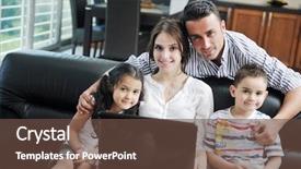  Presentation with fun - Beautiful presentation theme featuring happy young family have fun backdrop and a tawny brown colored foreground