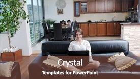  Presentation with fun - Cool new presentation theme with happy young family have fun backdrop and a tawny brown colored foreground