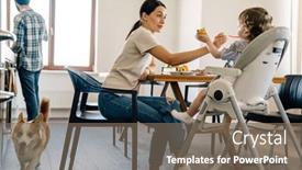  Presentation with happy kids - Slide set consisting of happy-young-family-having-breakfast background and a gray colored foreground