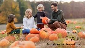  Presentation with family - Beautiful slide deck featuring happy young family in pumpkin patch field backdrop and a coral colored foreground