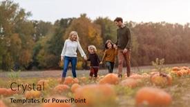  Presentation with family - Slide set consisting of young family in pumpkin patch background and a coral colored foreground