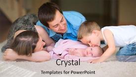  Presentation with family - Audience pleasing slides consisting of happy young family of four backdrop and a coral colored foreground